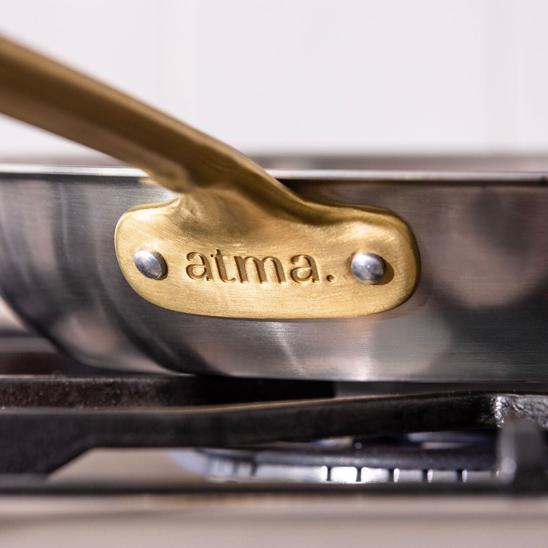 Batterie de cuisine en inox avec manches dorés, 19 pièces