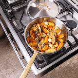 Batterie de cuisine en inox avec manches dorés, 9 pièces