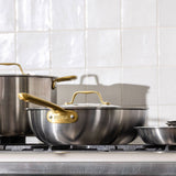 The Wok en inox, manche doré - 24 cm